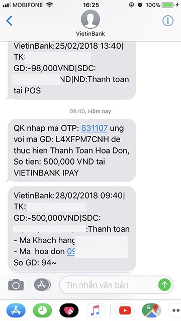 Ngày cuối cước di động khuyến mãi 50%, nhiều người không nạp được tiền - 1 Ông H. bức xúc vì đã bị trừ tiền từ tài khoản của ngân hàng Vietinbank nhưng chưa nhận được tiền từ Mobifone.