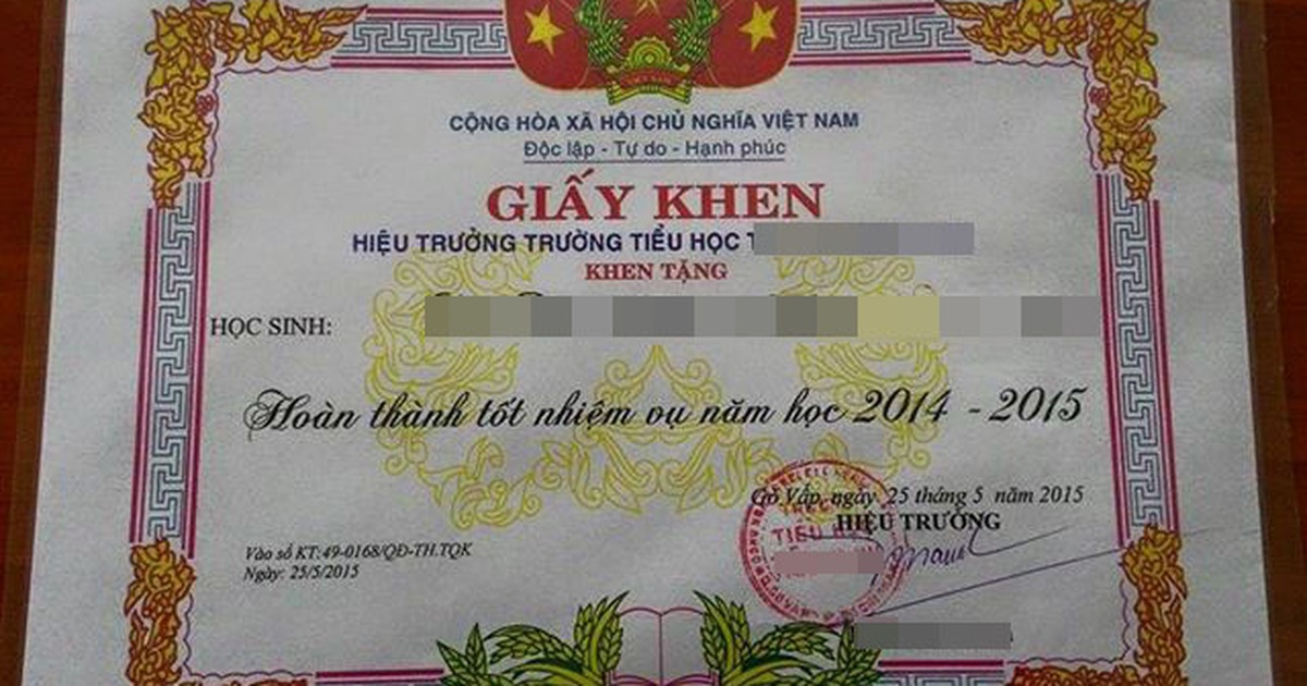 Học sinh được khen “hoàn thành tốt nhiệm vụ năm học”