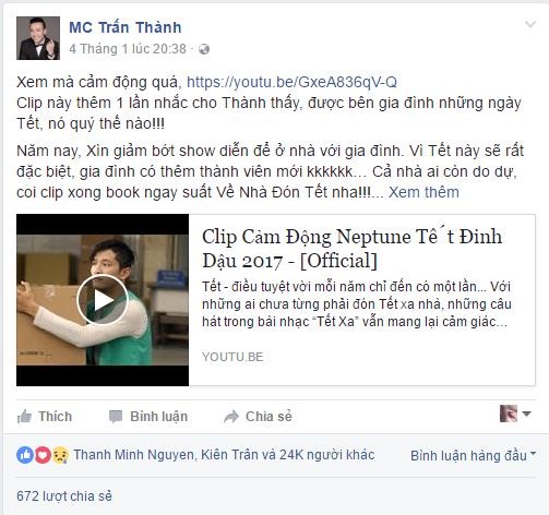 "Tết đoàn viên" - Thông điệp chưa bao giờ hết ý nghĩa - 2 Chia sẻ của MC Trấn Thành được nhiều người đồng cảm và chia sẻ