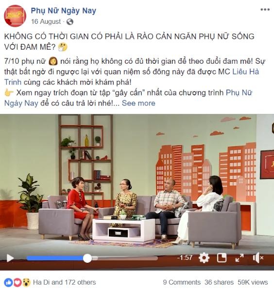 Khi người phụ nữ dám bước ra khỏi rào cản và viết lên câu chuyện đam mê riêng - 2 Đoạn clip trích trong chương trình Phụ nữ ngày nay nhanh chóng thu hút 59,000 lượt xem và gần 200 lượt tương tác từ cộng đồng mạng.