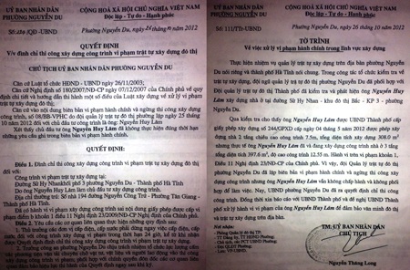 Biên bản đình chỉ công trình và tờ trình xử lý vi phạm của phường Nguyễn Du gửi UBND TP Hà Tĩnh