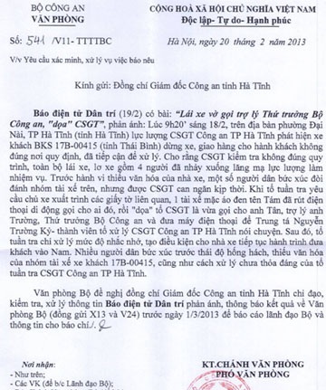 Bộ Công an chỉ đạo xử lý vụ lái xe "dọa" CSGT - 1 Bộ Công an chỉ đạo xử lý vụ lái xe dọa CSGT