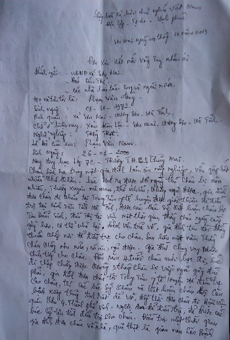 Nghị lực của cậu học trò mắc bệnh “xương thủy tinh” - 4 Đơn xin giúp đỡ của gia đình em Nam