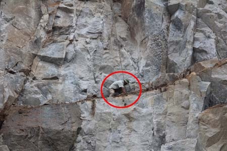 Phu đá liều mạng "giỡn mặt" tử thần - 2 Chỉ với một vài chiếc dây thừng, phu đá này leo trèo trên vách đá cao hàng chục mét.