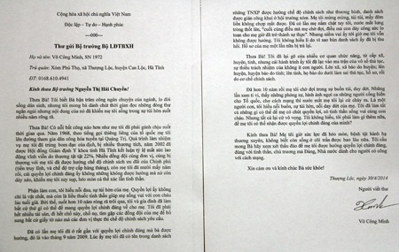 Bức thư của anh Nguyễn Công Minh, con trai bà Xuân, gửi Bộ trưởng Bộ LĐ-TB&XH 