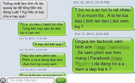 Một phó giám đốc bị dọa tung clip sex - 1 Một
số nội dung tin nhắn hiện cơ quan công an đã thu giữ.