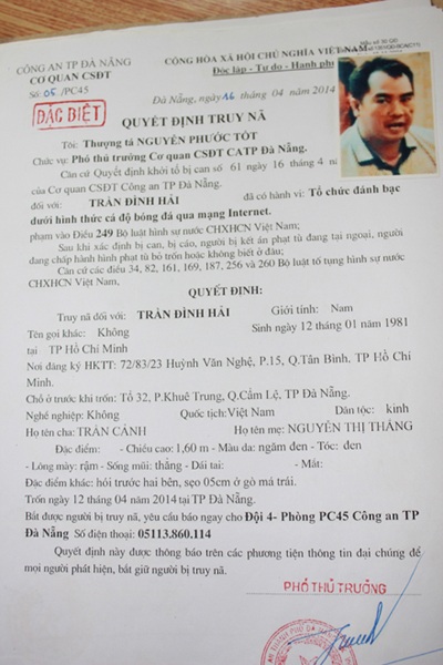 Quyết
định truy nã Hải