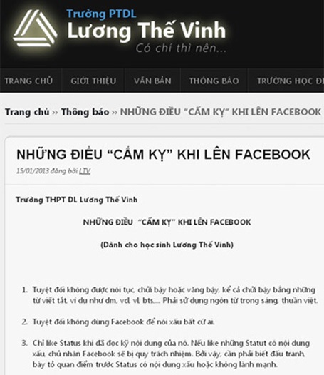Những lệnh cấm gây tranh cãi trong trường học - 3 Quy định gây “sốc” khi lên Facebook của THPT Dân lập Lương Thế Vinh