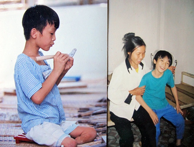 Chàng sinh viên không chân đoạt nhiều giải thưởng công nghệ quốc tế - 1 Lê Văn Chiến hồi nhỏ và mẹ