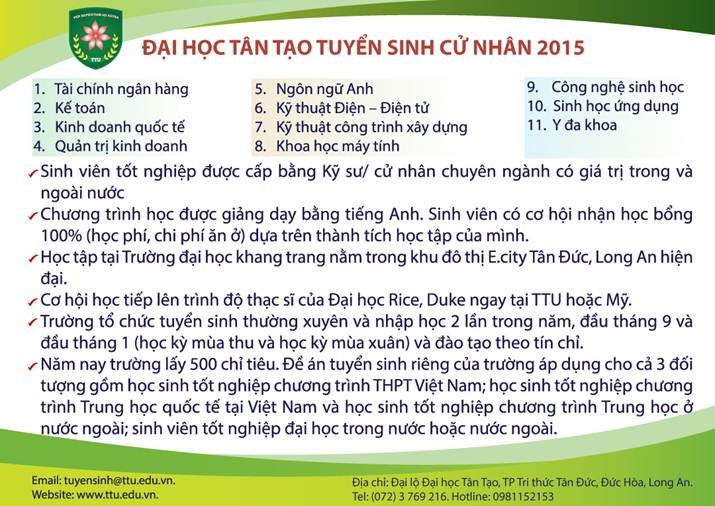 Đại học Tân Tạo tổ chức tư vấn xét tuyển CĐ, ĐH 2015 tại ĐH Bách khoa TPHCM