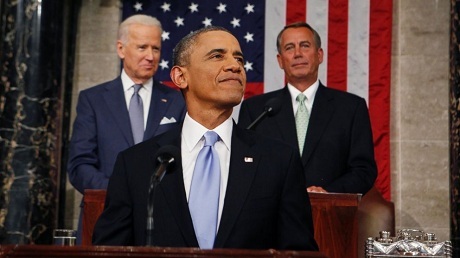 Các đề xuất trong Thông điệp liên bang của Obama khó thành hiện thực - 1 Tổng thống Barack Obama đọc Thông điệp liên bang. (Ảnh: