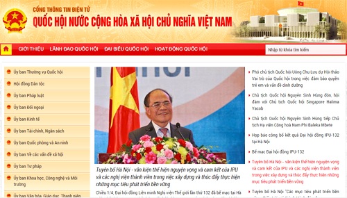 Khai trương Cổng Thông tin điện tử Quốc hội - 2 Giao diện trang chủ Cổng thông tin điện tử Quốc hội (