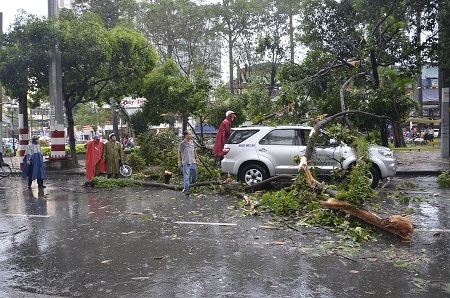 Và đè lên ô tô tại đường Hùng Vương