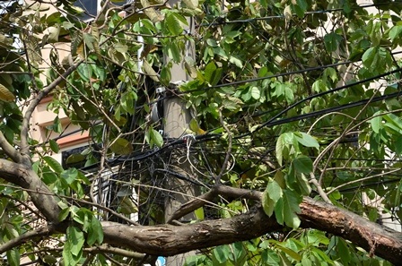 Nhiều đoạn dây điện, cáp viễn thông bị kéo đứt