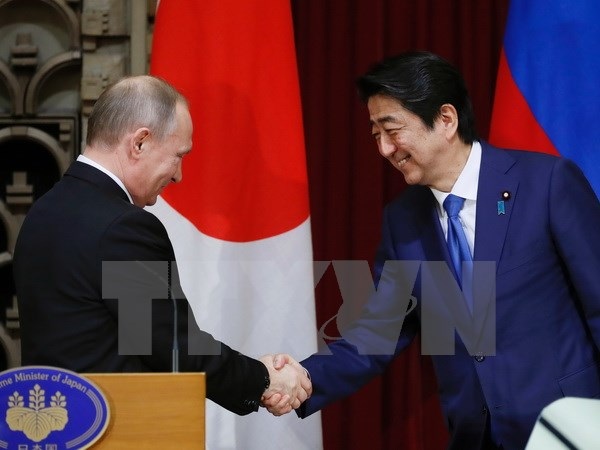 "Tư duy mới" trong quan hệ Nga - Nhật - 1 Tổng thống Nga Vladimir Putin (trái) và Thủ tướng Nhật Bản Shinzo Abe (phải) trong cuộc họp báo ở Tokyo ngày 16/12. (Nguồn: AFP/TTXVN)