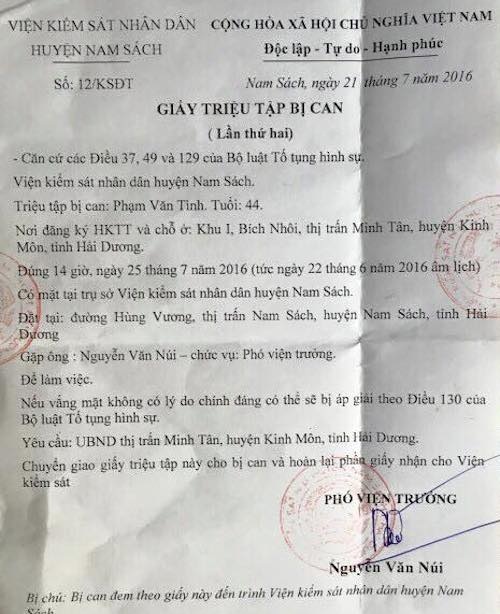 Khởi tố dân tội Lạm quyền: VKSND huyện Nam Sách tiếp tục triệu tập bị can - Ảnh 1. Khởi tố dân tội Lạm quyền: VKSND huyện Nam Sách tiếp tục triệu tập bị can - Ảnh 1.