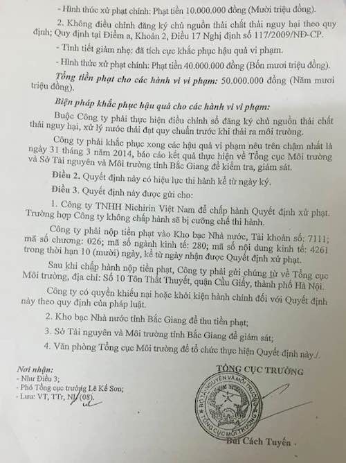 Bài 2: Yêu cầu Trung tâm quan trắc báo cáo việc tạo "bùa hộ mệnh" cho doanh nghiệp - 5
Tổng cục môi trường xử phạt hành chính với Công ty TNHH Nichirin Việt Nam.
