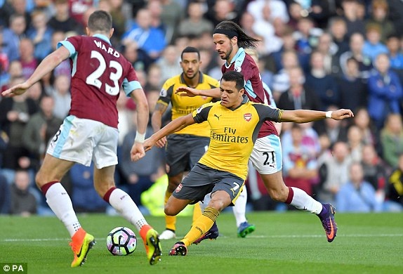 Burnley 0-1 Arsenal: Chiến thắng không xứng đáng - 4
Sanchez tiếp tục là tiền đạo đá cắm của Arsenal ở mùa giải năm nay