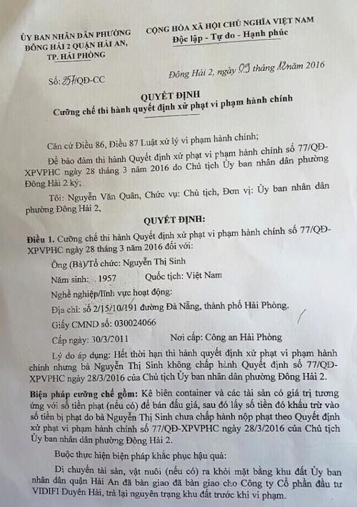 Hải Phòng: Uẩn khúc gì phía sau việc Chủ tịch phường tự huỷ quyết định cưỡng chế? - 4 Hải Phòng: Uẩn khúc gì phía sau việc Chủ tịch phường tự huỷ quyết định cưỡng chế? - 4