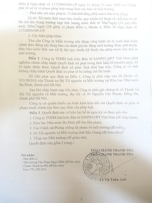 Bài 1: Trung tâm quan trắc liên tiếp tạo "bùa hộ mệnh" cho doanh nghiệp đầu độc môi trường? - 5
Thế nhưng, ngay sau đó Thanh tra Bộ TNMT đã ra quyết định xử phạt doanh nghiệp này 160 triệu đồng về hành vi đầu độc môi trường.