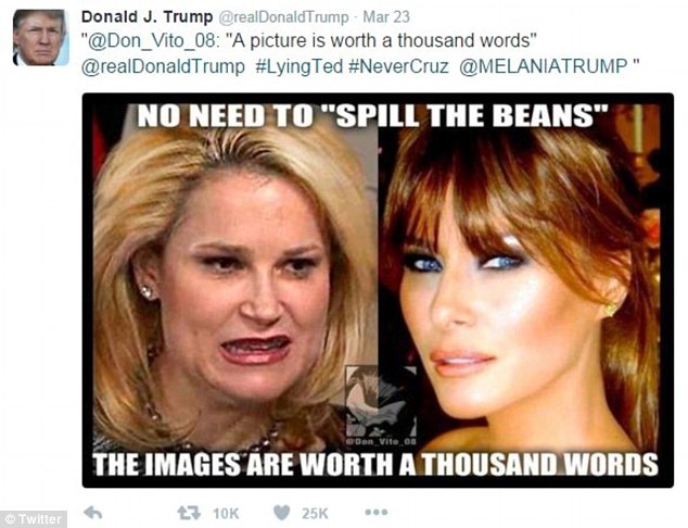 Những phụ nữ từng bị Donald Trump "chĩa mũi dùi" - 10
Ông Trum đã tỏ ra hối hận sau khi đăng tải một tấm ảnh so sánh bà Heidi Cruz (trái), phu nhân của cựu ứng viên tổng thống đảng Cộng hòa Ted Cruz, và vợ ông, bà Melania Trump, để “dìm hàng”vợ của đối thủ hồi tháng 3/2016. (Ảnh: Twitter)