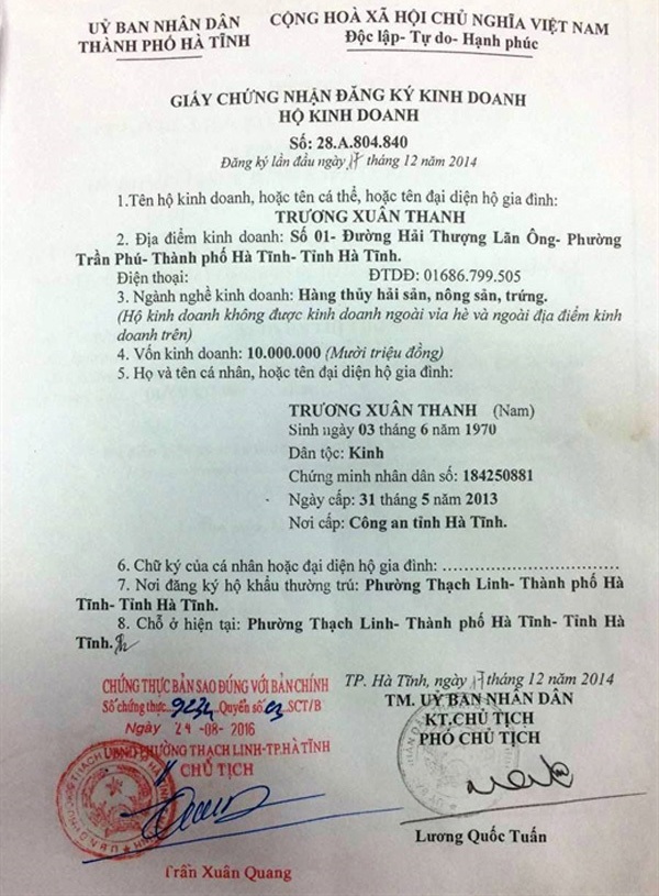 Nghi trường mầm non mua thịt bẩn, gần 200 phụ huynh không cho con tới lớp - 4 Giấy chứng nhận đăng ký kinh doanh của cơ sở mà trường mầm non Cẩm Thịnh mua thịt để nấu ăn cho các cháu.