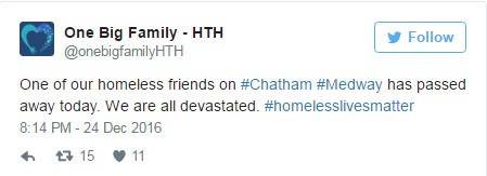 
Dòng chia sẻ của hội những người vô gia cư Anh trên Twitters.
