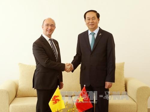 Chủ tịch nước tiếp xúc song phương tại Hội nghị Cấp cao Pháp ngữ - 1 Chủ tịch nước Trần Đại Quang tiếp Bộ trưởng, Thủ hiến vùng Wallonie Bruxelles (Bỉ) Rudy Demotte. Ảnh: Nhan Sáng/TTXVN