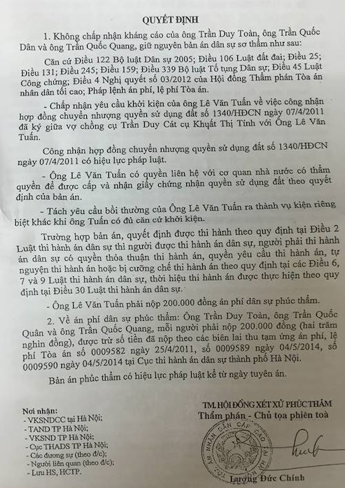 Phán quyết của TAND Cấp cao bị xếp xó: UBND quận Nam Từ Liêm xin chỉ đạo! - Ảnh 2. Phán quyết của TAND Cấp cao bị xếp xó: UBND quận Nam Từ Liêm xin chỉ đạo! - Ảnh 2.