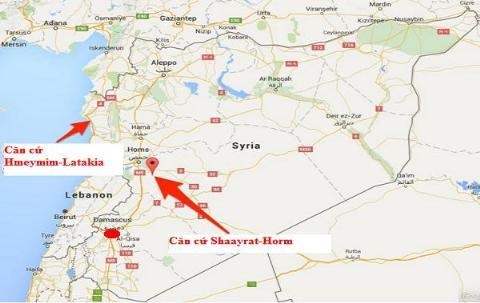 Nga mở thêm căn cứ không quân ở Syria tạo bước ngoặt? - 2 Vị trí 2 căn cứ không quân Hmeimim/Latakia và Shaayrat/Homs