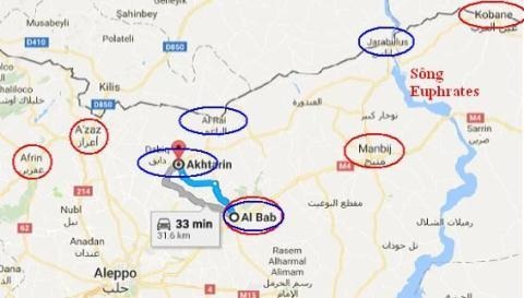 Mưu đồ sáp nhập Aleppo của Thổ Nhĩ Kỳ - 2 Nếu chiếm được al-Bab, cùng với al-Rai và Akhtarin, Thổ Nhĩ sẽ cắt đôi tỉnh Aleppo, do đó Syria và người Kurd đã hợp lực ngăn chặn