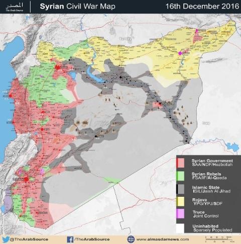 Toàn cảnh chiến trường Syria 2016: Khởi sắc nhưng vẫn lo âu - 2 Bản đồ tình hình chiến sự trên các chiến trường Syria, tính đến ngày 18/12