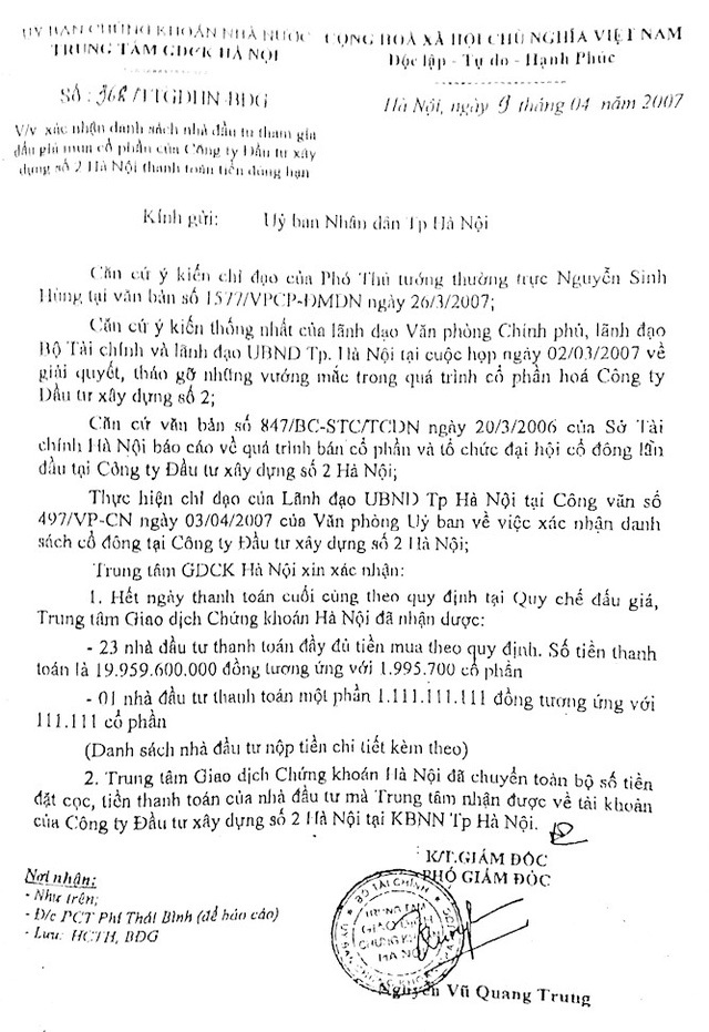 Vụ cổ phần hoá “vịt trời” tại HACINCO: Cách giải cứu nào đúng luật, hợp lòng dân? - 5
23 nhà đầu tư đã thanh toán hơn 21 tỷ đồng cho một công ty thuộc quản lý của UBND TP Hà Nội nhưng suốt 10 năm đã bị ém nhẹm trái pháp luật.