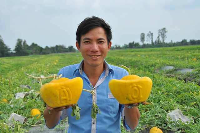 3 triệu đồng/cặp dưa hấu hồ lô, thỏi vàng chưng Tết - 1
Ông Phúc cười tươi với cặp dưa Tài - Lộc