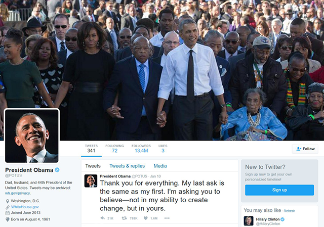 Liệu Tổng thống Trump có đóng lại thời kỳ "hoàng kim" của công nghệ dưới thời Obama? - 2 Trang Twitter chính thức dành cho Tổng thống Mỹ được thành lập dưới thời ông Obama