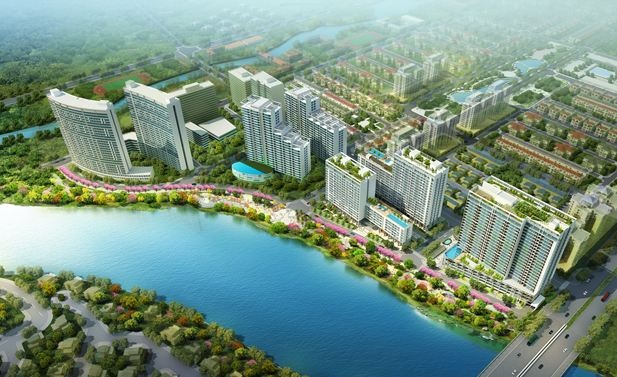 Phối cảnh toàn bộ khu phức hợp Phú Mỹ Hưng Midtown đang được triển khai trong đô thị Phú Mỹ Hưng