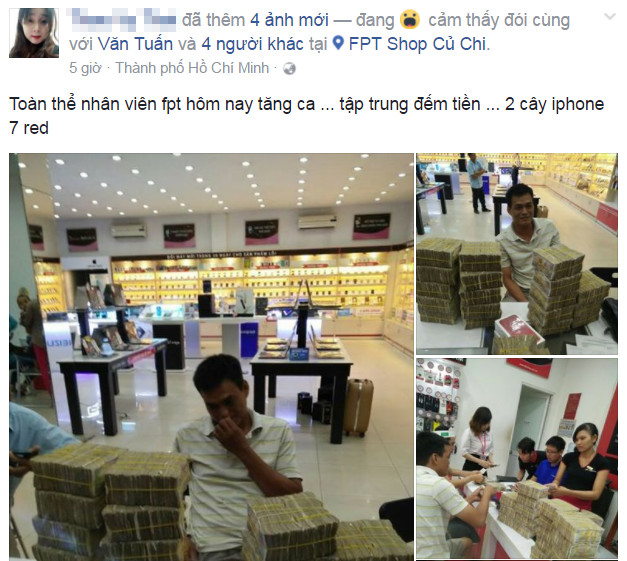 Nhân viên méo mặt vì khách mua iPhone 7 bằng tiền lẻ 1.000 đồng - 4 Nhân viên cửa hàng chia sẻ hình ảnh về trường hợp hy hữu trên mạng Facebook.