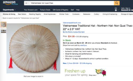 4 món bình dân ở Việt Nam “đắt như vàng” ở nước ngoài - 3 Mỗi chiếc nón quai thao đăng bán trên Amazon có giá 700.000 - 800.000 đồng, tùy kích thước.