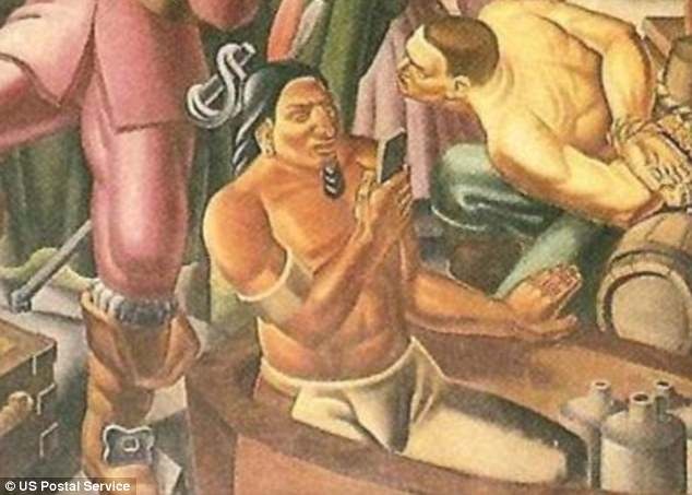 “Bằng chứng” về khả năng… đi xuyên thời gian trong hội họa - 2 Nhân vật người đàn ông thổ dân cầm một món đồ giống như chiếc điện thoại thông minh trong bức bích họa khiến nhiều chuyên gia mỹ thuật kinh ngạc và thích thú.