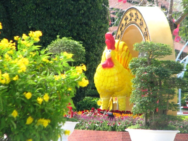 Ấn tượng những con gà màu vàng rực được trang trí tại nhiều điểm trên địa bàn tỉnh Bạc Liêu đón Tết 2017.