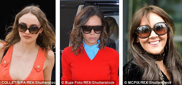 Lý do tại sao bạn không bao giờ nên vứt đồ cũ đi - 14 Nữ diễn viên Lily Rose Depp (trái), nhà thiết kế thời trang Victoria Beckham (giữa), nữ ca sĩ người Anh Martine McCutcheon (phải) cũng “nghịch ngợm” với kính gọng to.
