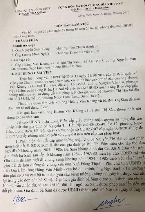 Thanh tra Bộ TN&MT đề nghị làm rõ công dân “tố” quận Long Biên cấp sổ đỏ trái luật - 2 Thanh tra Bộ TN&MT đề nghị làm rõ công dân “tố” quận Long Biên cấp sổ đỏ trái luật - 2