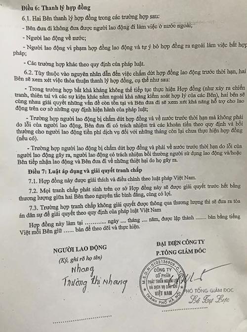 Nữ lao động kêu cứu tại Ả Rập Xê Út: Cần làm rõ trụ sở “ma” trong bản hợp đồng! - 4
Hợp đồng đưa người đi lao động xuất khẩu sang Ả Rập Xê Út của công ty Petromanning bỏ trống thời gian ký và ghi địa chỉ công ty tại Tầng 10 Maple Tower, Lô C2L, Cụm sản xuất TTCN và CN nhỏ phường Dịch Vọng Hậu - Cầu Giấy (Hà Nội).