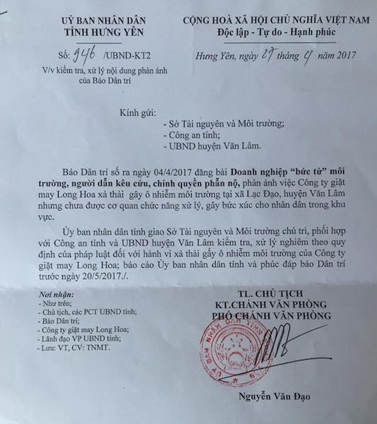 UBND tỉnh Hưng Yên chỉ đạo xử nghiêm doanh nghiệp “bức tử” môi trường - 1
UBND tỉnh Hưng Yên chỉ đạo xử nghiêm doanh nghiệp “bức tử” môi trường.