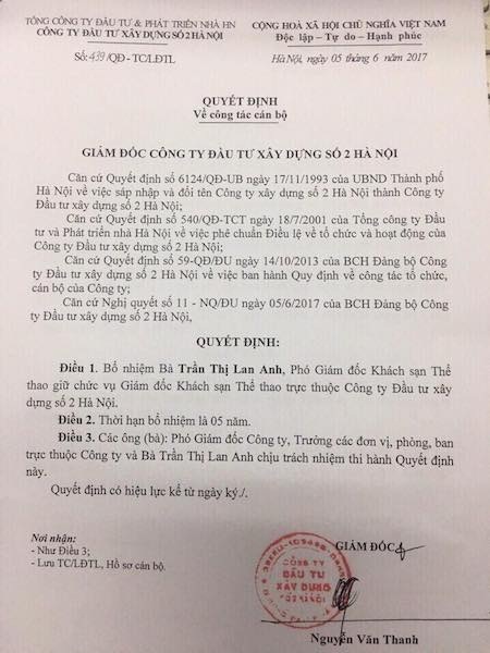 Vụ cổ phần hoá tai tiếng tại HACINCO: Động thái lạ nào liên quan đến khối tài sản “khủng”? - 2
Ngay sau đó ông Nguyễn Văn Thanh đã ký quyết định bổ nhiệm nhân sự mới tại khách sạn này.