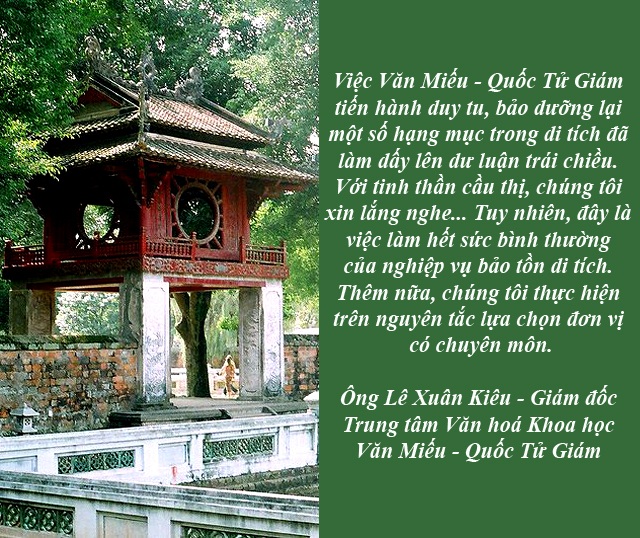 “Nóng” chuyện trùng tu di tích - 2 Văn Miếu sẽ phủ màu sơn trầm để trả lại nét cổ kính vốn có - Đại diện ban quản lí di tích Văn Miếu - Quốc Tử Giám cho biết, lớp vôi tôi có màu trắng được phủ lên nhằm mục đích để triệt tiêu nấm mốc và bảo vệ lớp vữa trát ở bề mặt tường. Sau khi lớp vôi này khô, đơn vị thi công sẽ phủ một màu xám trắng để giống với màu di tích trước đó.