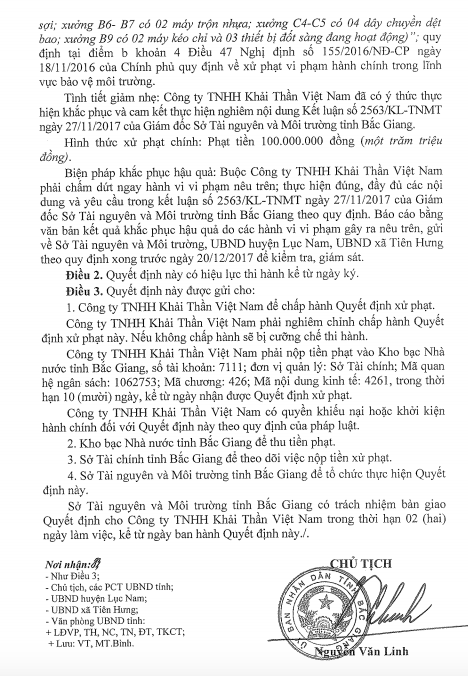 Bắc Giang: Phạt doanh nghiệp bức tử môi trường 100 triệu đồng! - 4
Phạt tiếp doanh nghiệp ngoại bức tử môi trường, chống lệnh Chủ tịch tỉnh Bắc Giang.