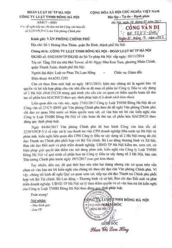 Vụ cổ phần hóa tai tiếng tại HACINCO: Văn phòng Chính phủ đốc thúc giải quyết - 2
Kiến nghị của Công ty Luật TNHH Đông Hà Nội gửi Văn phòng Chính phủ.