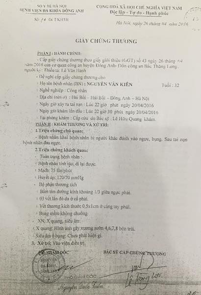 Đề nghị làm rõ nhiều tình tiết trong vụ án “Cướp tài sản” do mâu thuẫn nợ nần - 2
Giấy chứng thương cho bị hại do Bệnh viện đa khoa Đông Anh cấp.