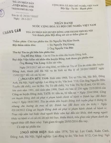 Đề nghị làm rõ nhiều tình tiết trong vụ án “Cướp tài sản” do mâu thuẫn nợ nần - 1
Bản án sơ thẩm của TAND huyện Đông Anh.